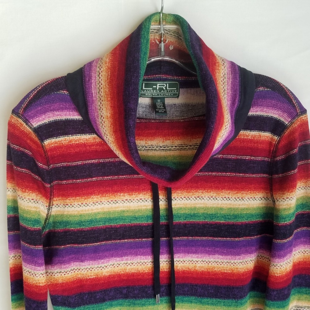 L-RL Active Ralph Lauren Womens Southwestern Cowl Neck L/S Thermal Shirt Medium - Picture 2 of 5